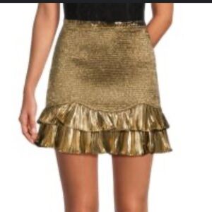 LoveShackFancy Metallic Gold Mini Skirt